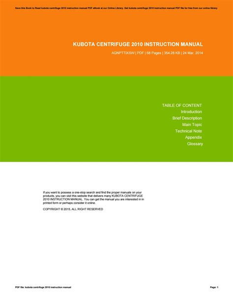 Kubota Centrifuge 2010 Instruction Manual