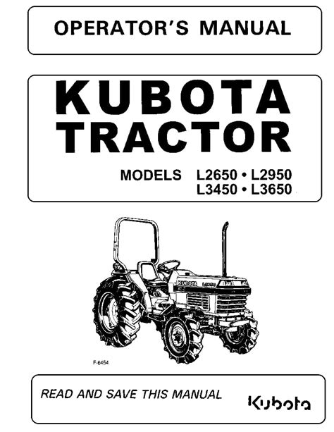 Kubota L2650 L2950 L3450 L3650 Tractor Operators Manual