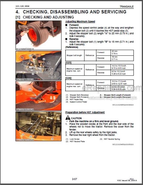 Kubota Ride On Mower G23 G26 Workshop Manual