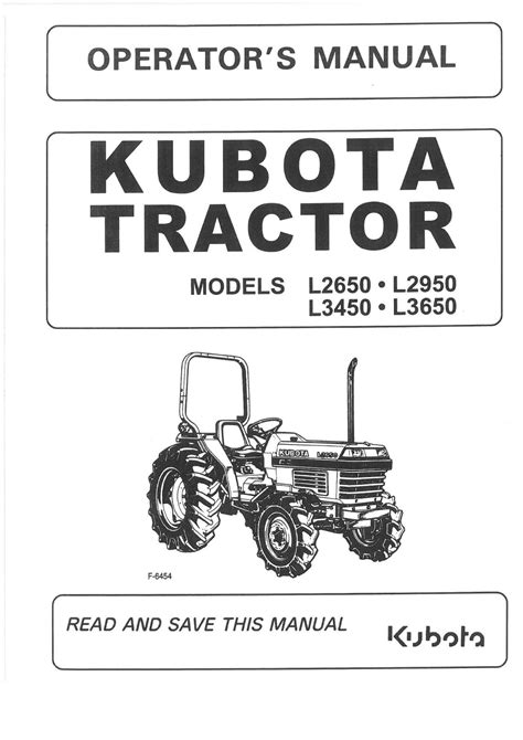 Kubota Tractor L2650 L2950 L3450 L3650 Operator Manual