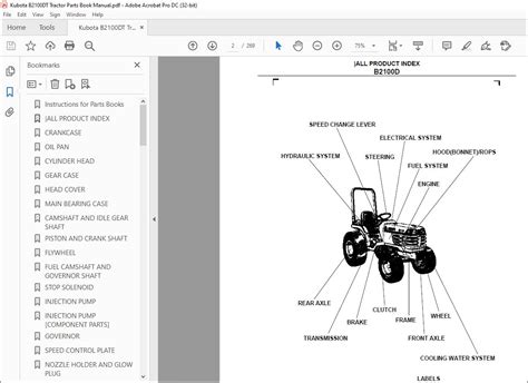 Kubota Tractor Model B2100dt Parts Manual Catalog