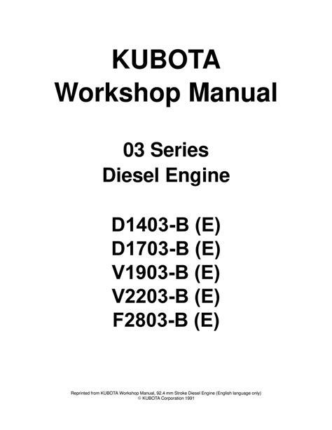 Kubota V1903 V2003 V2203 F2803 Engine Workshop Manual