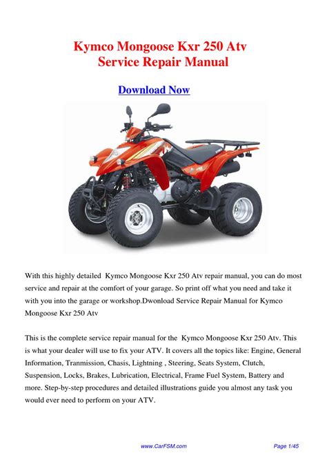 Kymco Mongoose Kxr 250 Service Repair Manual Download