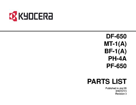 Kyocera Df 650 Df 650 B Mt 1 A Mt 1 B Bf 1 A Bf 1 B Ph 4a Ph 4c Service Repair Manual Parts List