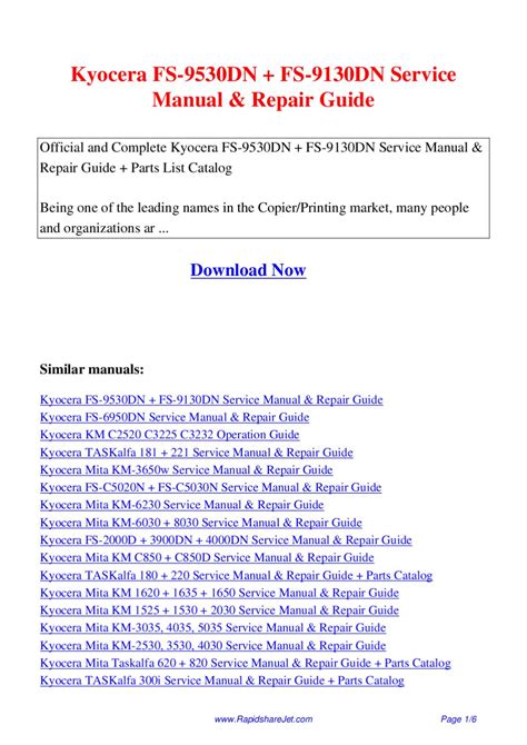 Kyocera Fs 9530dn 9130dn Service Manual Repair Guide