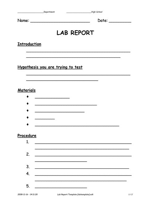 Laboratory Report Template Word
