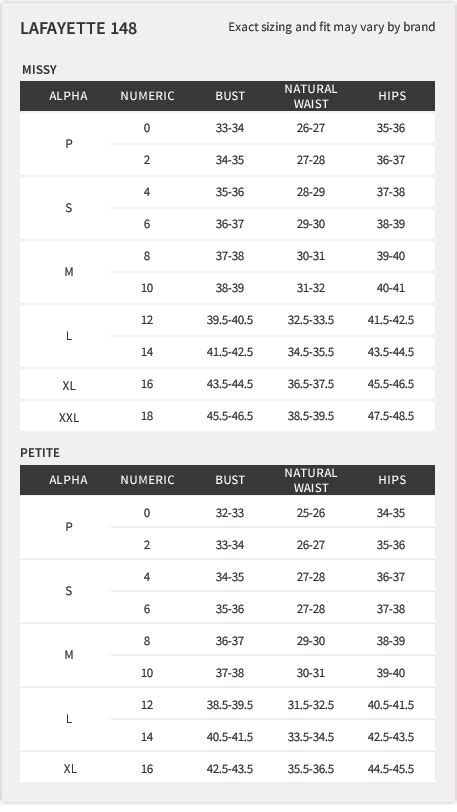 Lafayette 148 Size Chart