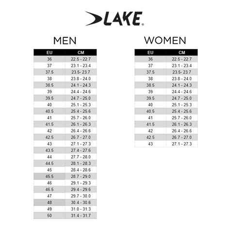 Lake Shoes Size Chart