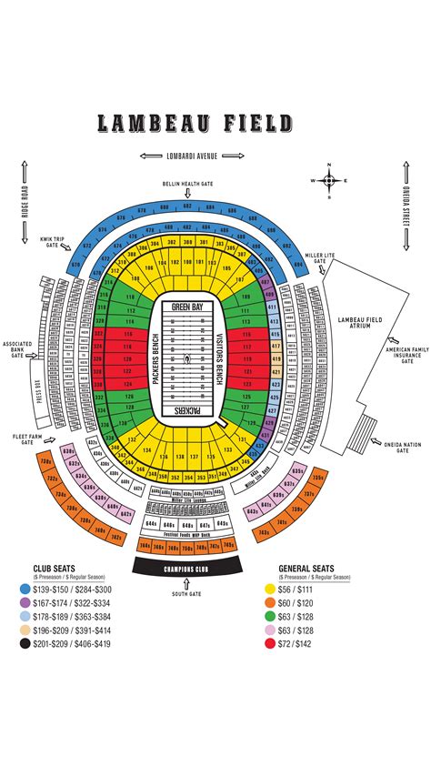 Lambeau Seating Chart With Seat Numbers