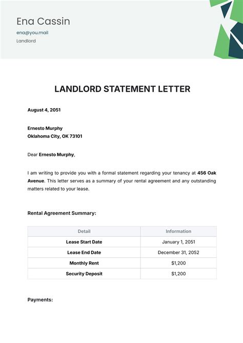 Landlord Statement Template