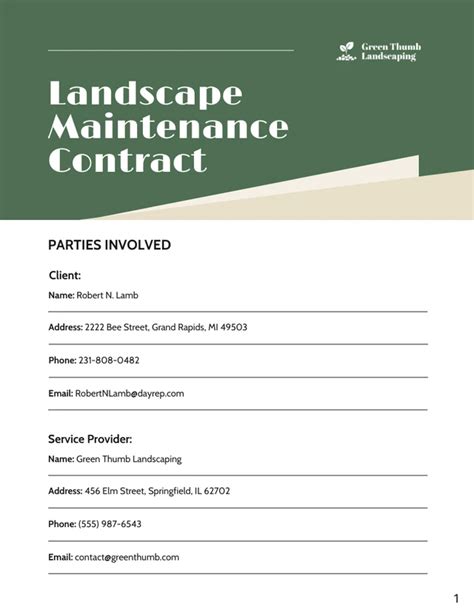 Landscape Maintenance Contract Template