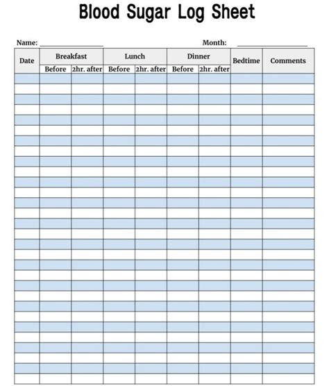 Large Print Free Printable Blood Sugar Log Sheet