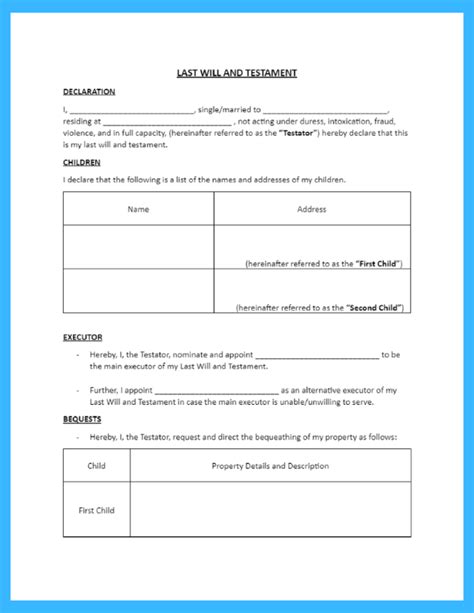 Last Will And Testament Template Free
