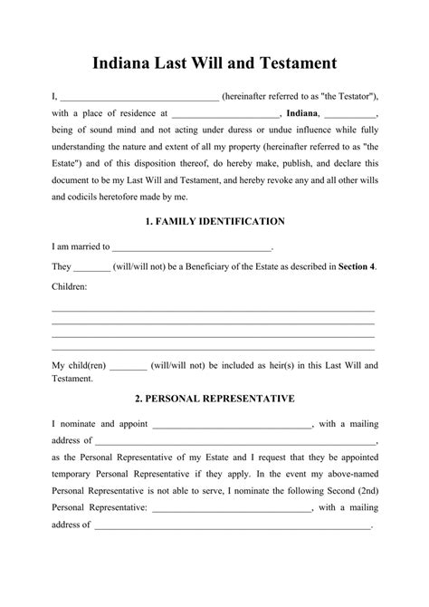 Last Will And Testament Template Indiana