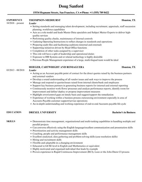 Leadership Resume Samples