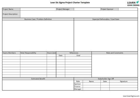 Lean Six Sigma Project Charter Template