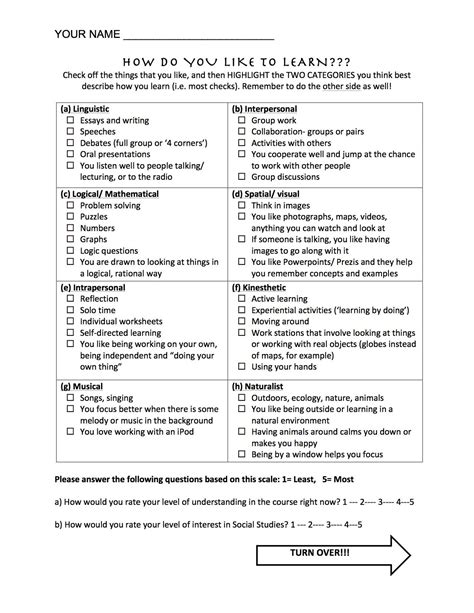 Learning Style Test Printable