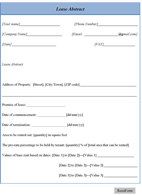 Lease Abstract Template Word
