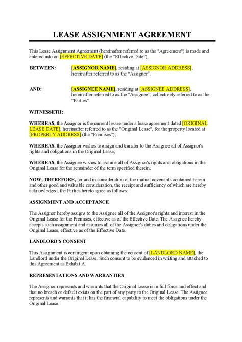 Lease Assignment Agreement Template