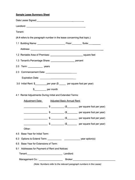 Lease Summary Template