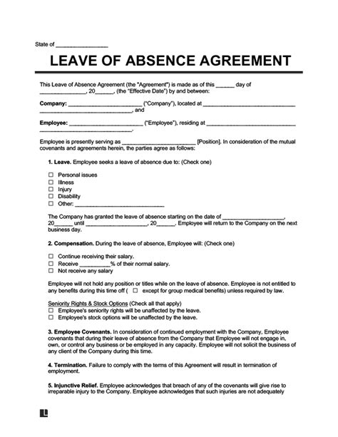 Leave Of Absence Agreement Template