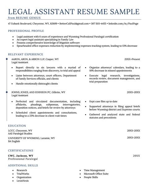 Legal Assistant Resume Template