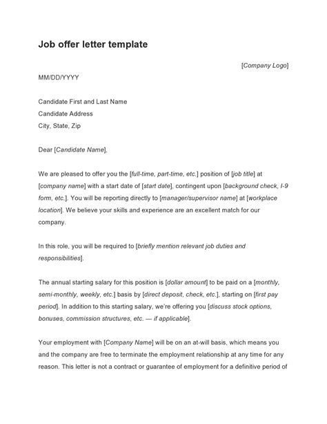 Letter Job Offer Template