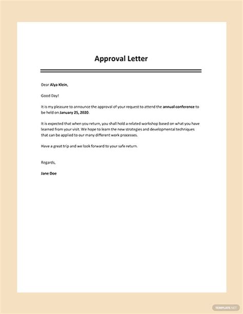 Letter Of Approval Template