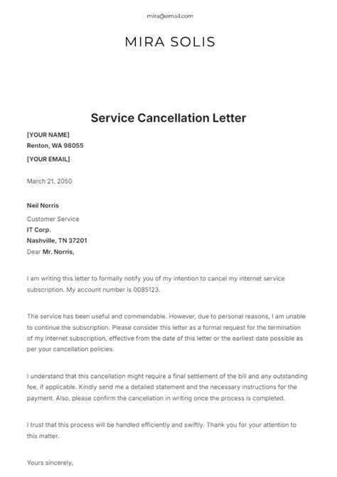 Letter Of Cancellation Template