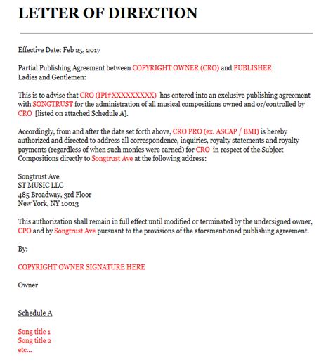 Letter Of Direction Template