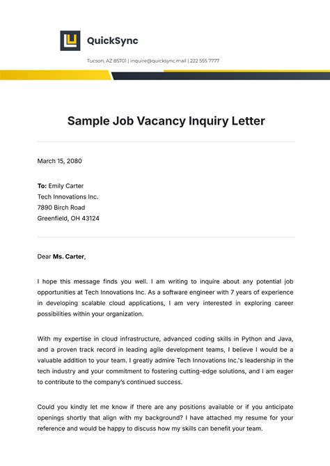 Letter Of Inquiry Template For Job