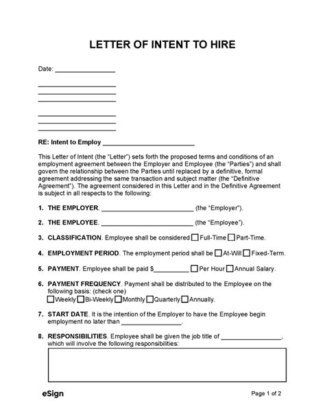 Letter Of Intent To Hire Template