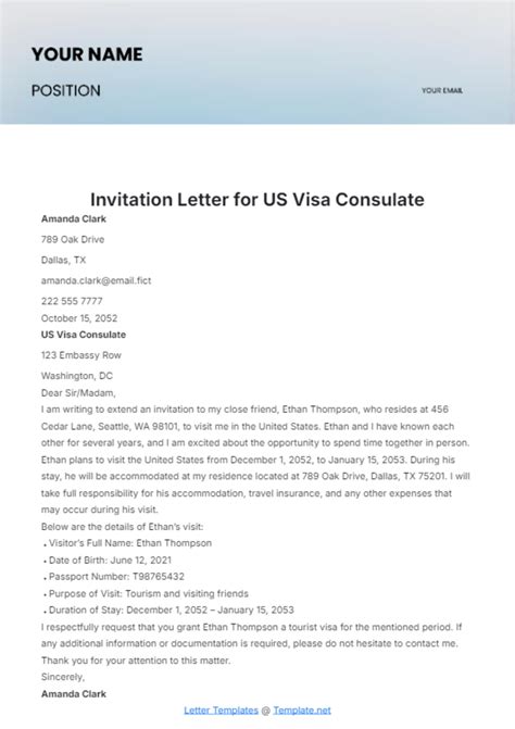 Letter Of Invitation Template For Visa