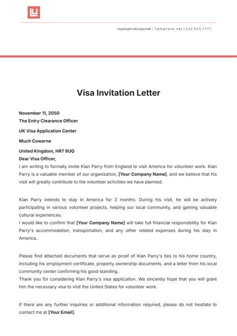 Letter Of Invitation Visa Template