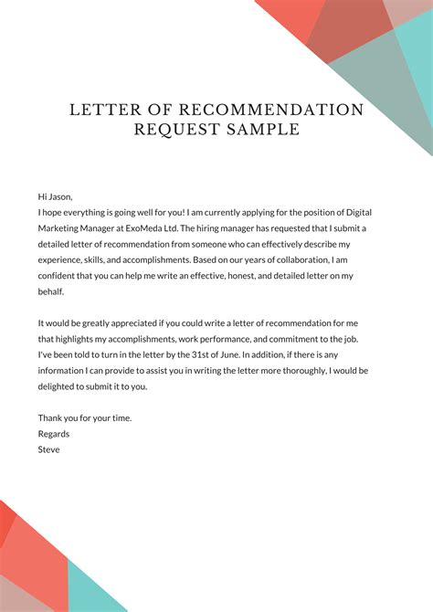 Letter Of Recommendation Request Template