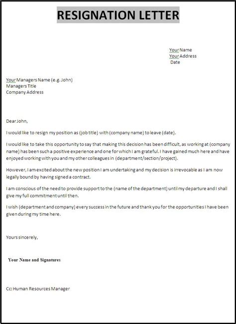 Letter Of Resignation Template Word
