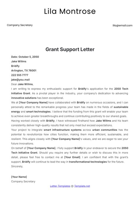 Letter Of Support Template Grant