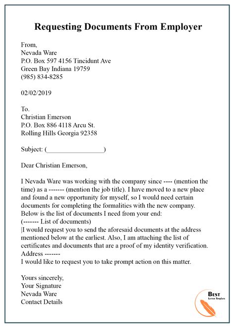 Letter Template Requesting Documents