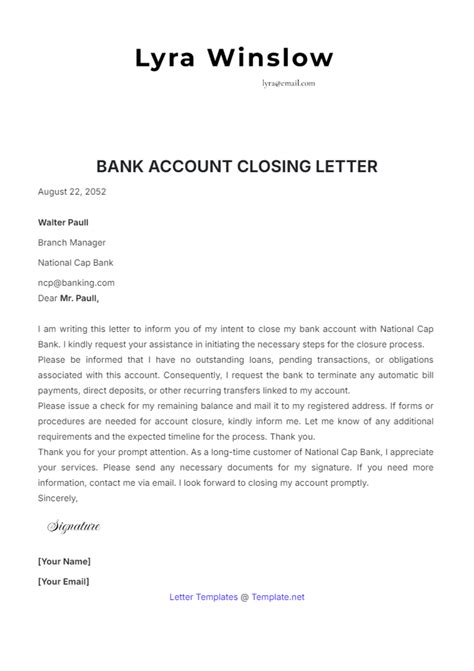 Letter To Bank Closing Account Template