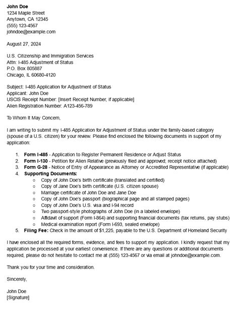 Letter To Uscis Template