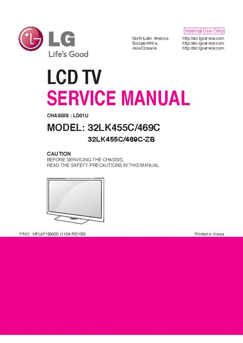 Lg 32lk455c 469c Zb Lcd Tv Service Manual Download