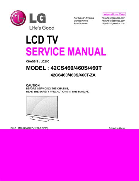 Lg 42cs460 Ta Service Manual And Repair Guide