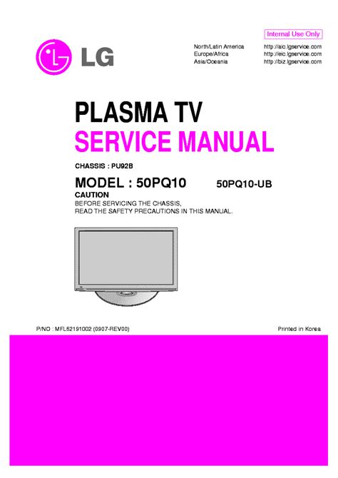 Lg 50pq10 50pq10 Ub Plasma Tv Service Manual Download