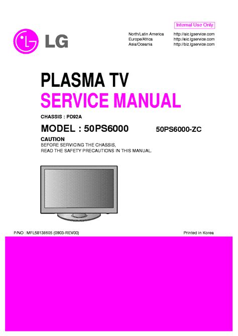 Lg 50ps6000 50ps6000 Zc Plasma Tv Service Manual Download