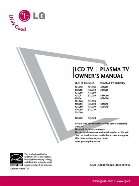 Lg 52lg60 Ua Service Manual And Repair Guide