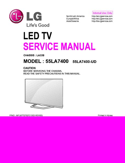 Lg 55la7400 55la7400 Ud Led Tv Service Manual Download