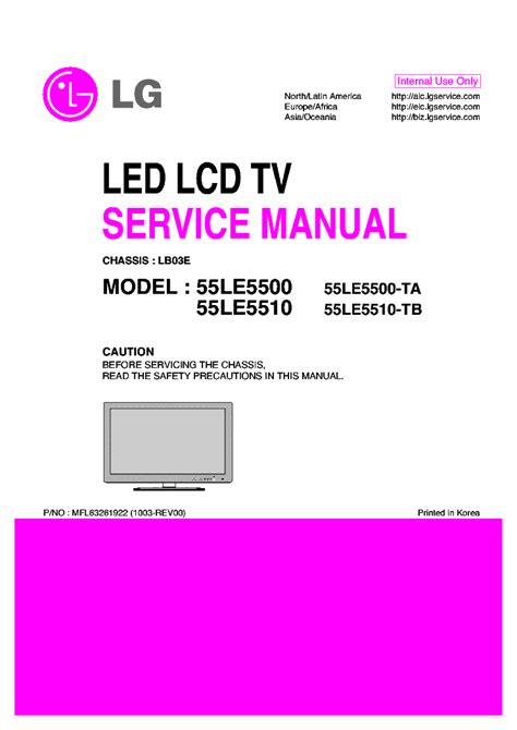 Lg 55le5500 55le5510 Led Lcd Service Manual Repair Guide