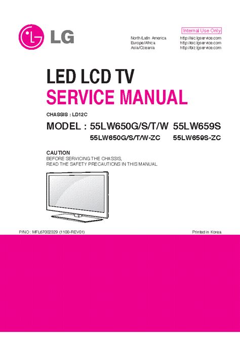 Lg 55lw650g 55lw650s 55lw650t 55lw650w Led Lcd Service Manual Repair Guide