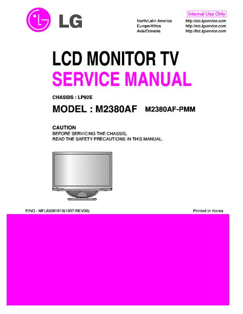 Lg M2380af M2380af Pmm Lcd Monitor Tv Service Manual