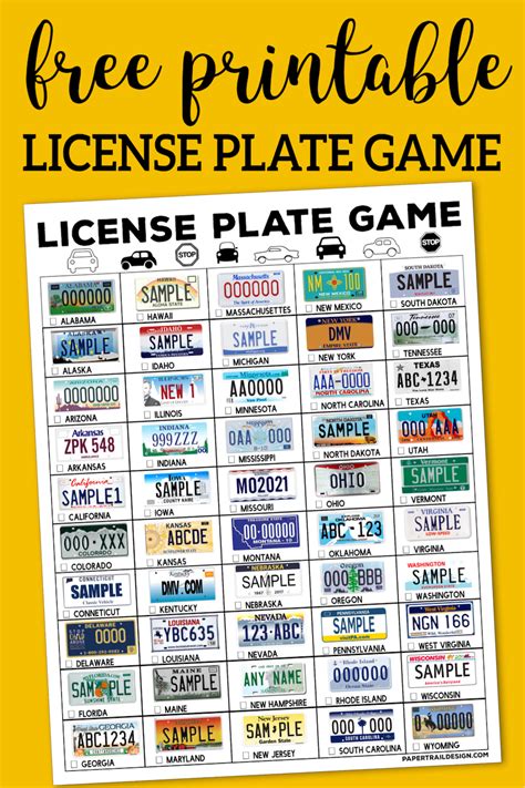 License Plate Game Printable Free